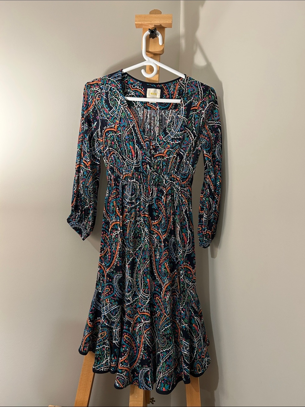 Maeve by Anthropologie | Paisley Print Dress in Black, Teal, Orange | Size XS